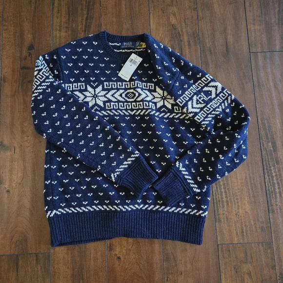 Polo Ralph Lauren Men's Fair Isle Nordic Cotton Cashmere Snowflake Sweater Small - Picture 4 of 6